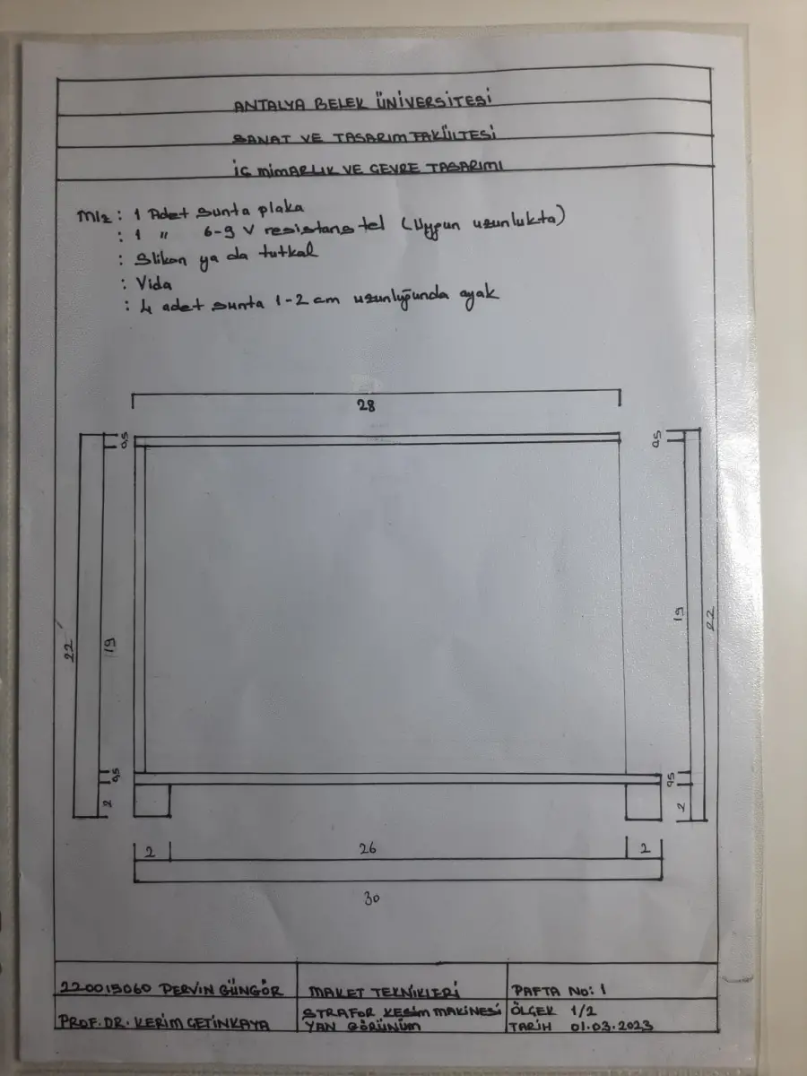 MAKET TEKNİKLERİ STRAFOR KESİM MAKİNESİ TEKNİK RESİM